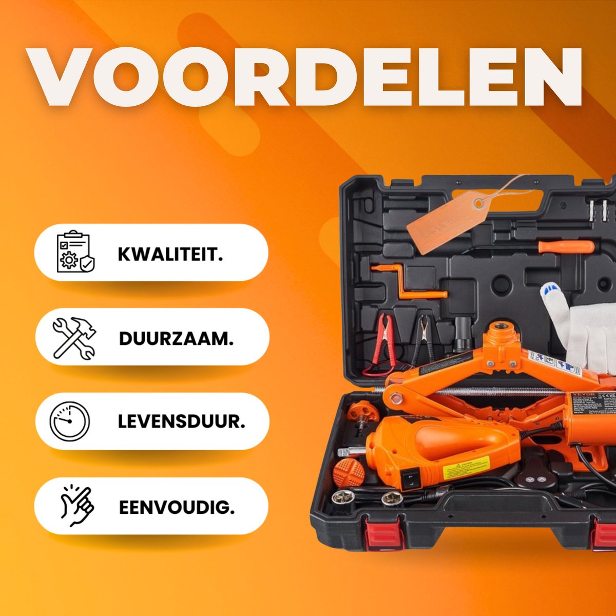 Draagbare Autokrik - Complete set - Elektrisch en Handmatig auto krik - Schaarkrik - Assteunen - Garage krik - 17-42mm - Oranje