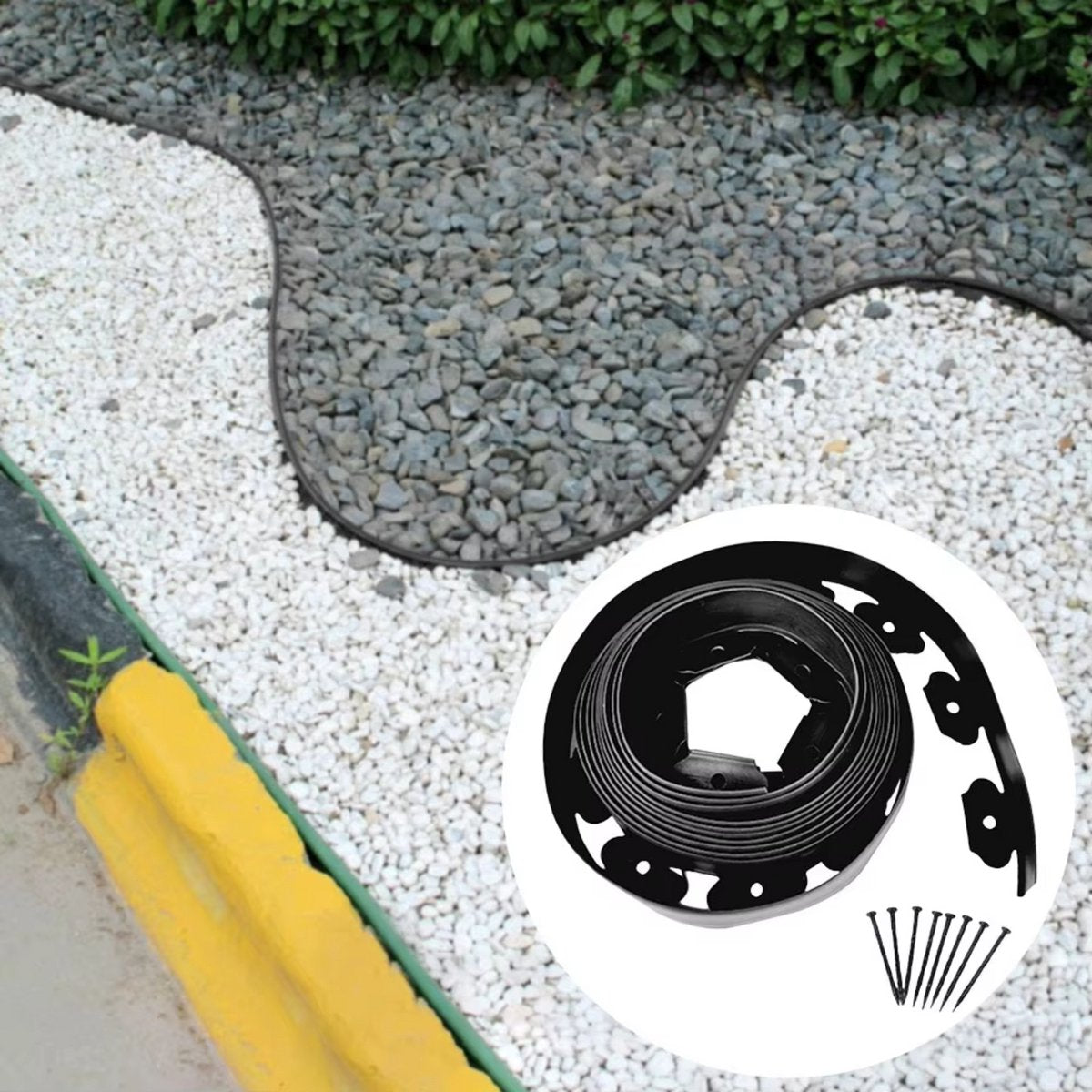 Borderrand - 20m - Gazonrand Kunststof - Flexibele perkafzetting - Tuinrand - 5cm hoog - Zwart