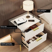 Nachtkastje Luxora - Met 2 Laden - Gouden Metalen Poot en Marmeren Tafelblad - Bijzettafel voor Sofa of Einde Tafel