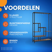 Plantenstandaard met 5 lagen - Plantenrek voor Binnen - 180cm - Plantenladder - Bruin