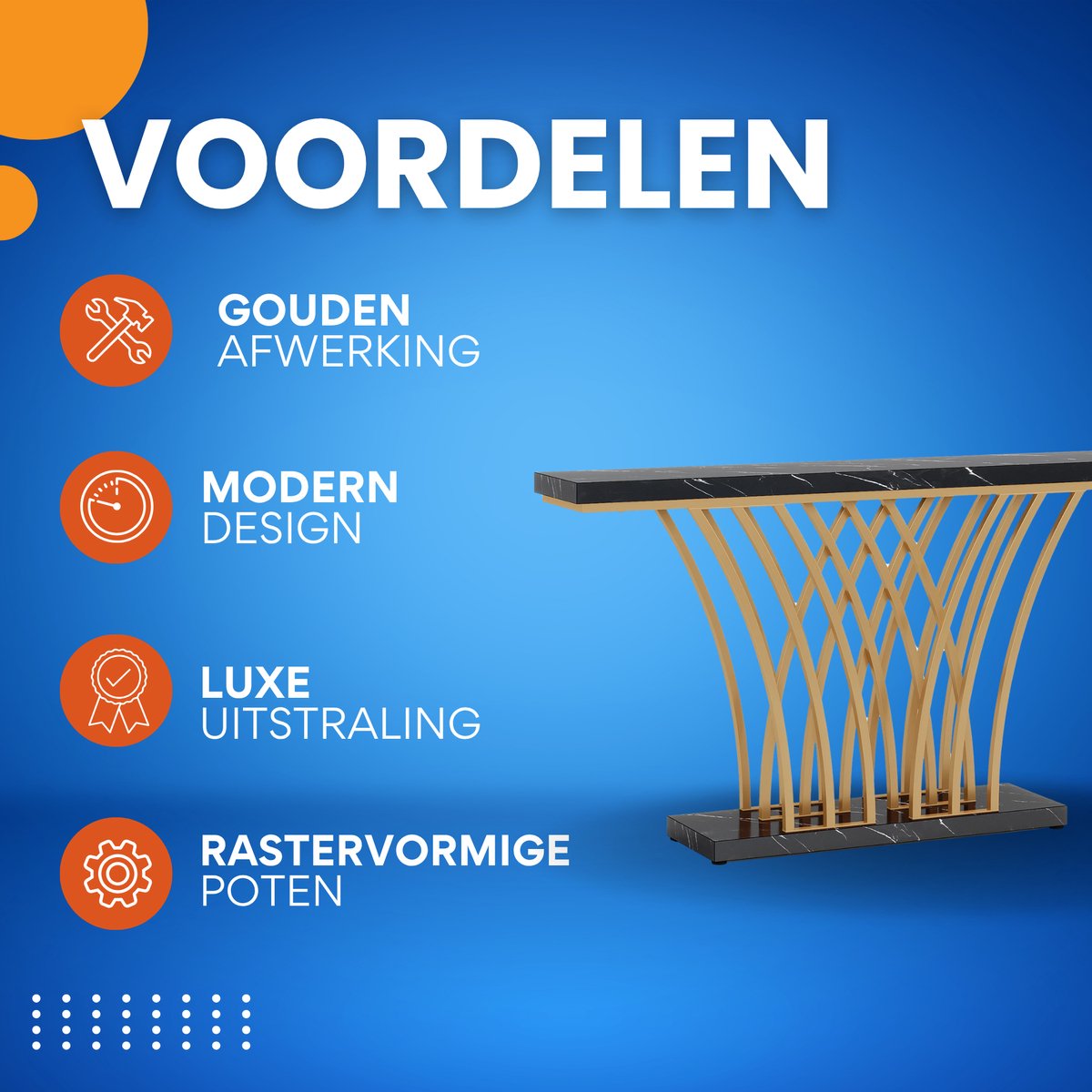 Consoletafel Luxery - 150cm - Sidetafel - Wandtafel - Haltafel - Zwart - Marmerlook - Voor Hal of woonkamer of Gang