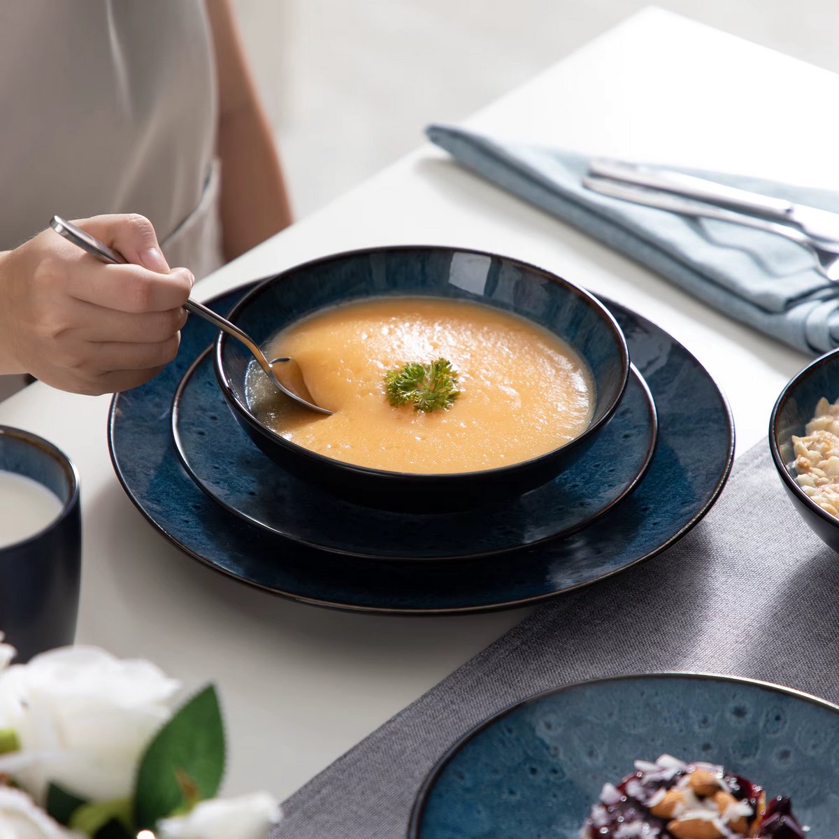 Opulent Bordenset – 4 persoons – 16 delig – Blauw Keramisch – Serviesset – Kleine Borden