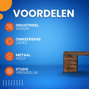 Computerbureau - Bureau met lades - Werktafel - Voor studeren of werken - 3 lades - Rustic brown
