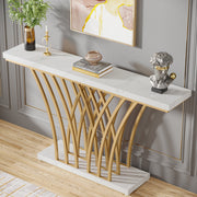 Consoletafel Novio - Goud - Sidetafel - Wandtafel - Haltafel - Zwart - Woonkamer - Wit Marmerlook
