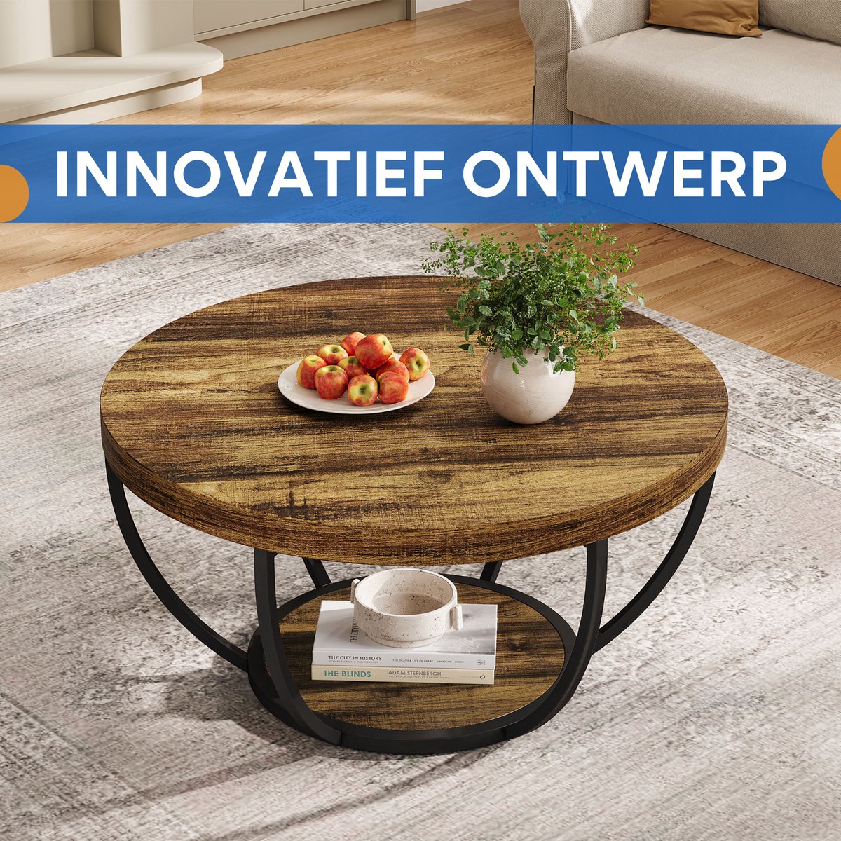 Salontafel Turin - Rond - Modern - Voor woonkamer - Bijzettafel - 80cm - Bruin