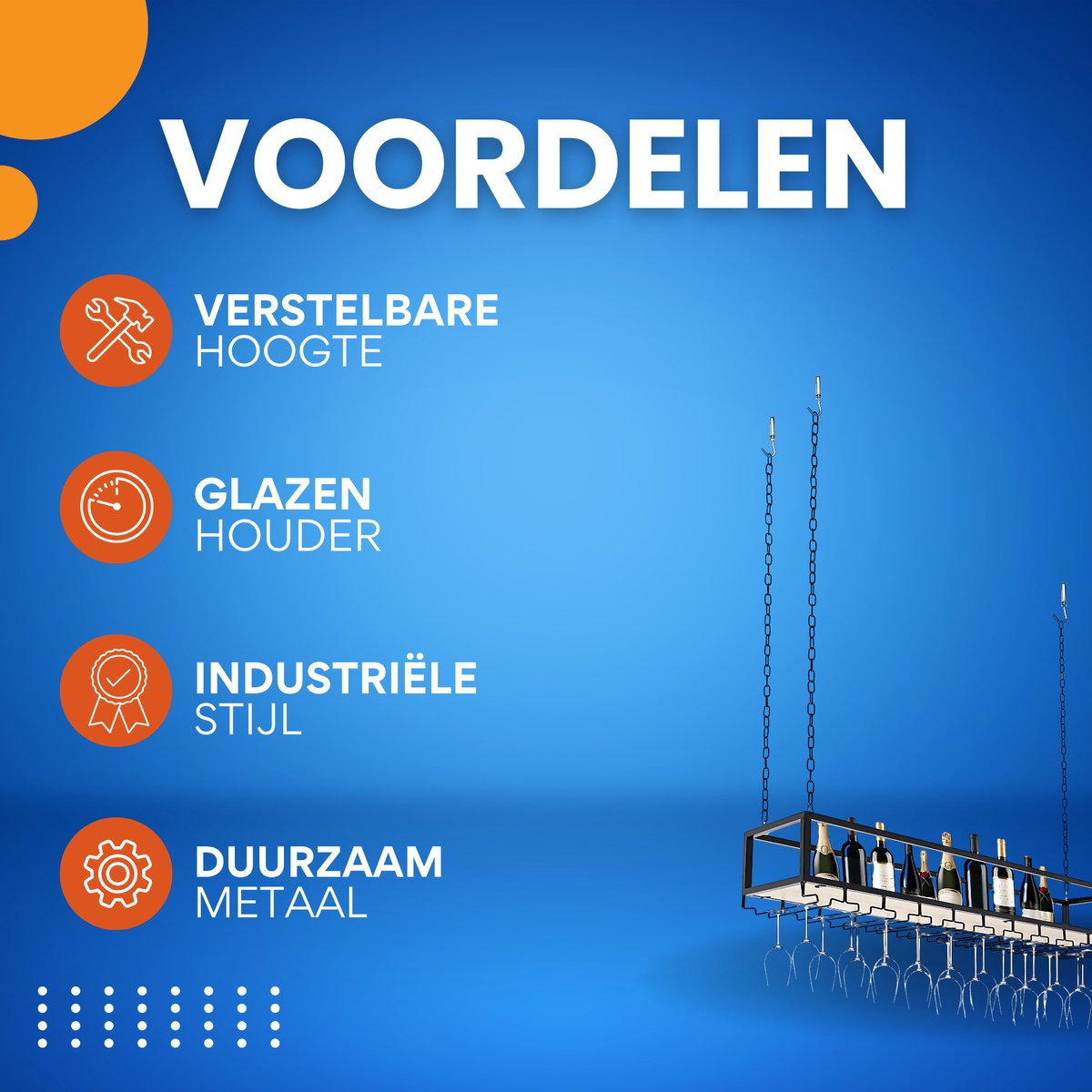 Hangend Wijnrek - Wijnglazen houder - Ophangrek wijnglazen - Voor Keuken, Bar of Eethoek - Verstelbare Plafondmontage - 120cm