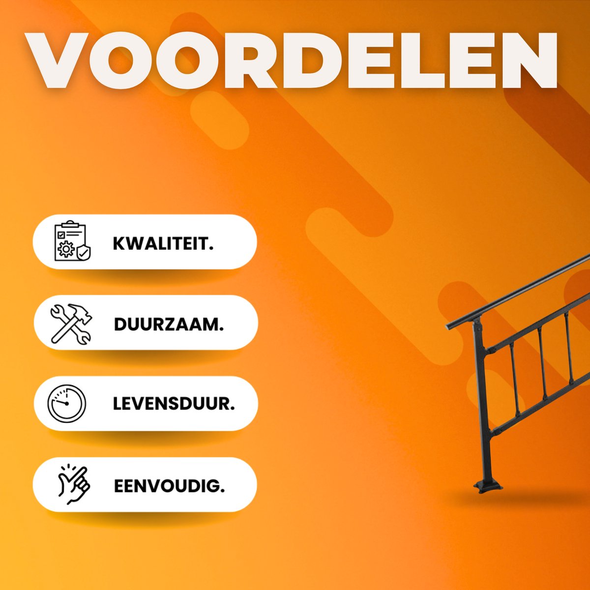 Trapleuning 172cm - Balustrade voor 1-4 tredens - Houders - Leuningen voor Trappen - Staal - Met trapleuninghouders