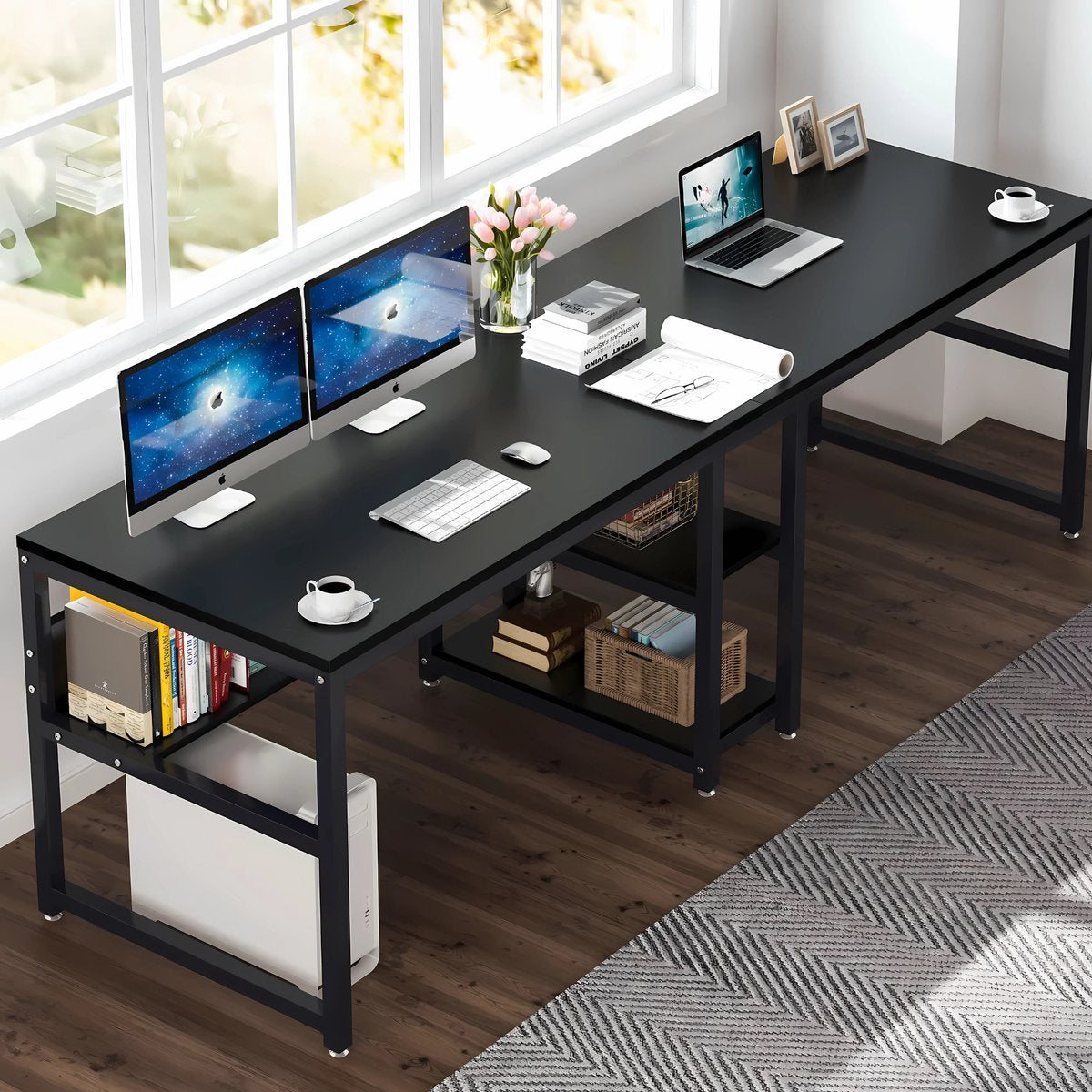 Bureau XL - Voor 2 perosnen - Zwart - Computerbureau - Voor thuis of werk - 200cm