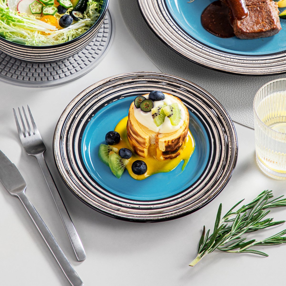 Majesto Serviesset Marlito - 32 delig - 8 persoons - Blauw - Dinerborden - Bordenset - Diepe borden - Ontbijtborden - Servies - Keukenservies