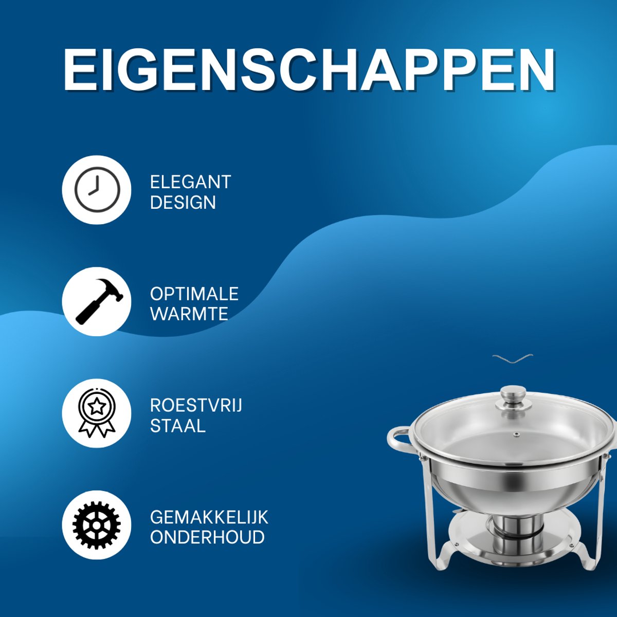 Chafing dishes - Voedselverwarmer - Buffet warmer - Voor buffet en voedselverwarming - Met deksels - Set van 2 stuks - Zilver