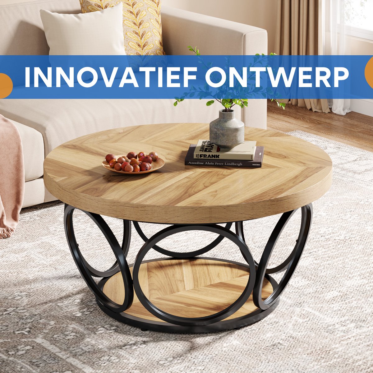 Salontafel Vitin - Rond - Modern - Voor woonkamer - Bijzettafel - 95cm - Bruin