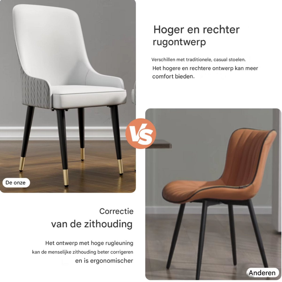 Luxe Eetkamerstoelen Paris - Set van 2 - Met Hoge Dichtheid Sponsschuim - Elegante Keuken- of Restaurantstoel - Lounge - Grijs