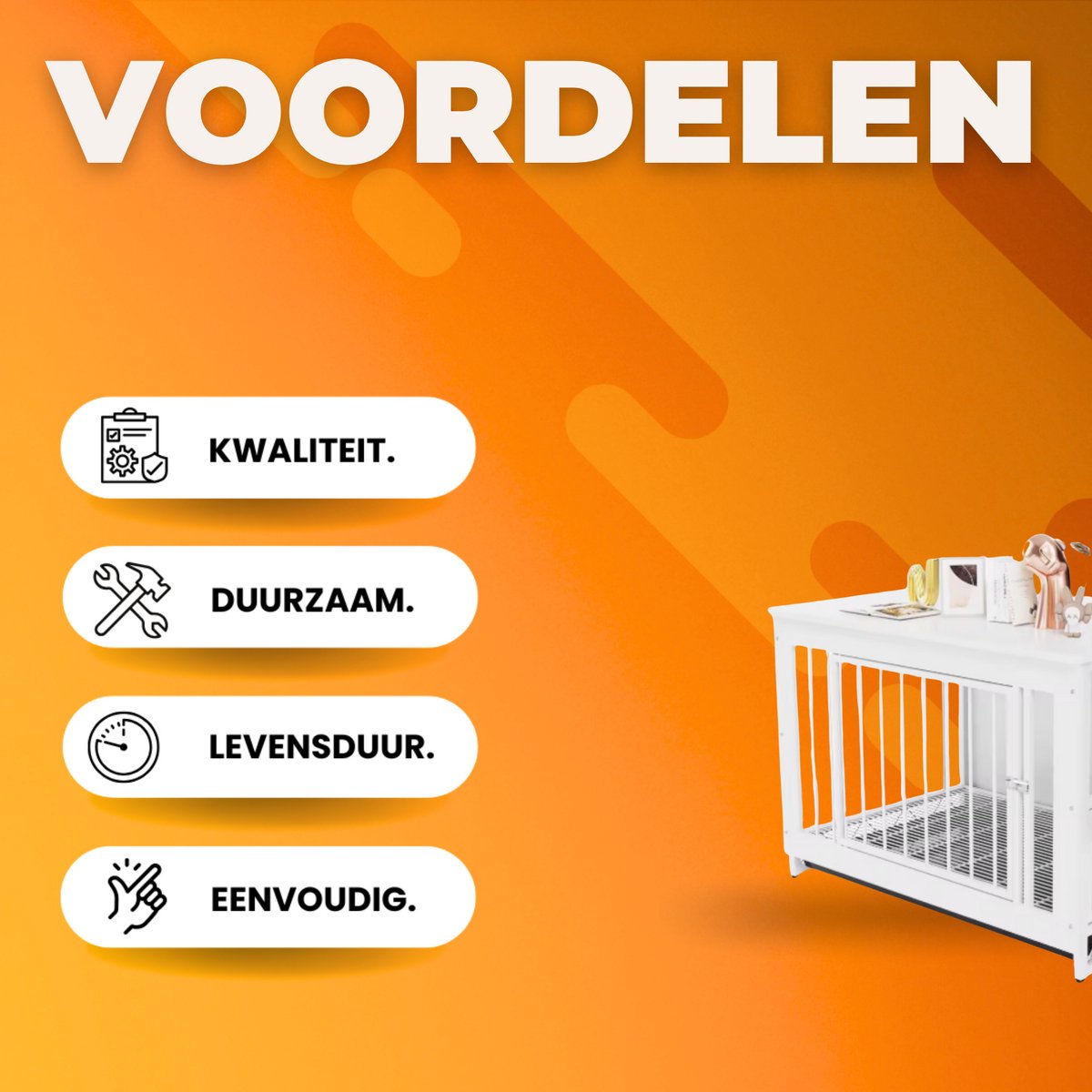 Houten Hondenbenche - Hondenren - Hondenkrat Bijzettafel met Afneembare Kommen en Dienblad - Dubbele Deuren Hondenkennel voor Middelgrote Honden Binnen - 99 x 63 x 75 cm - Wit