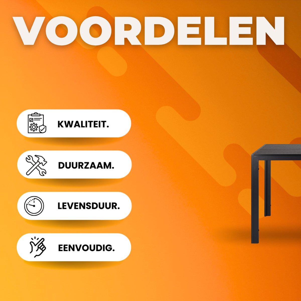 Tuintafel kunststof - 110cm - Voor Balkon, Terras en Tuin - Aluminium frame - Rechthoek - Weerbestedig