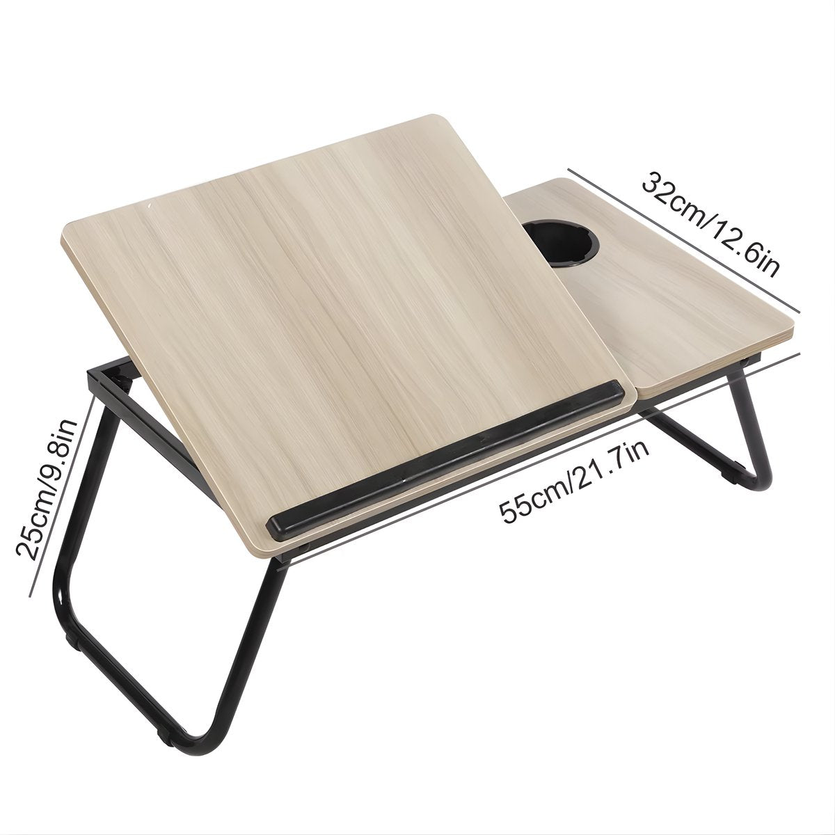 Laptoptafel – Tablethouder - Bedtafel – Voor bed, kantoor of studie – In hoogte verstelbaar met bekerhouder – Hout