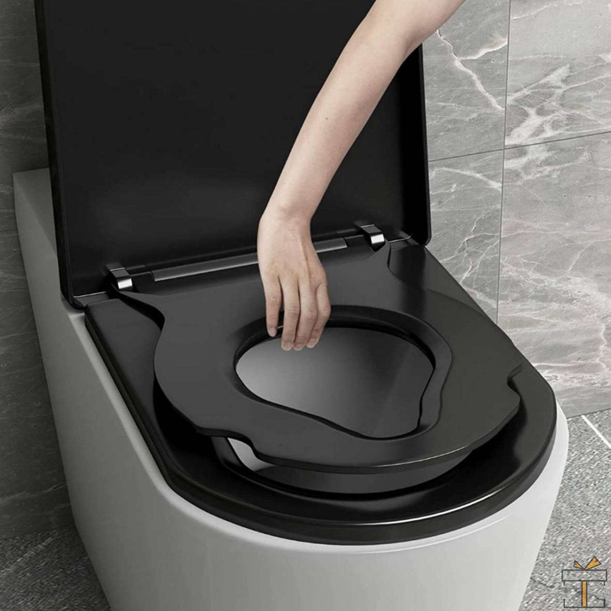 Happyment WC verkleiner - 2 in 1 - Universeel - Zwart - Automatische softclose - Toiletbrillen - WC Bril deksel - Toilettrainer
