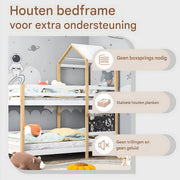 Stapelbed voor kinderen - 90x200 cm - Kinderbedden - Schoolbord - Met Hoektrap, valbeveiliging en raam - Peuterbed - Hoogslaper