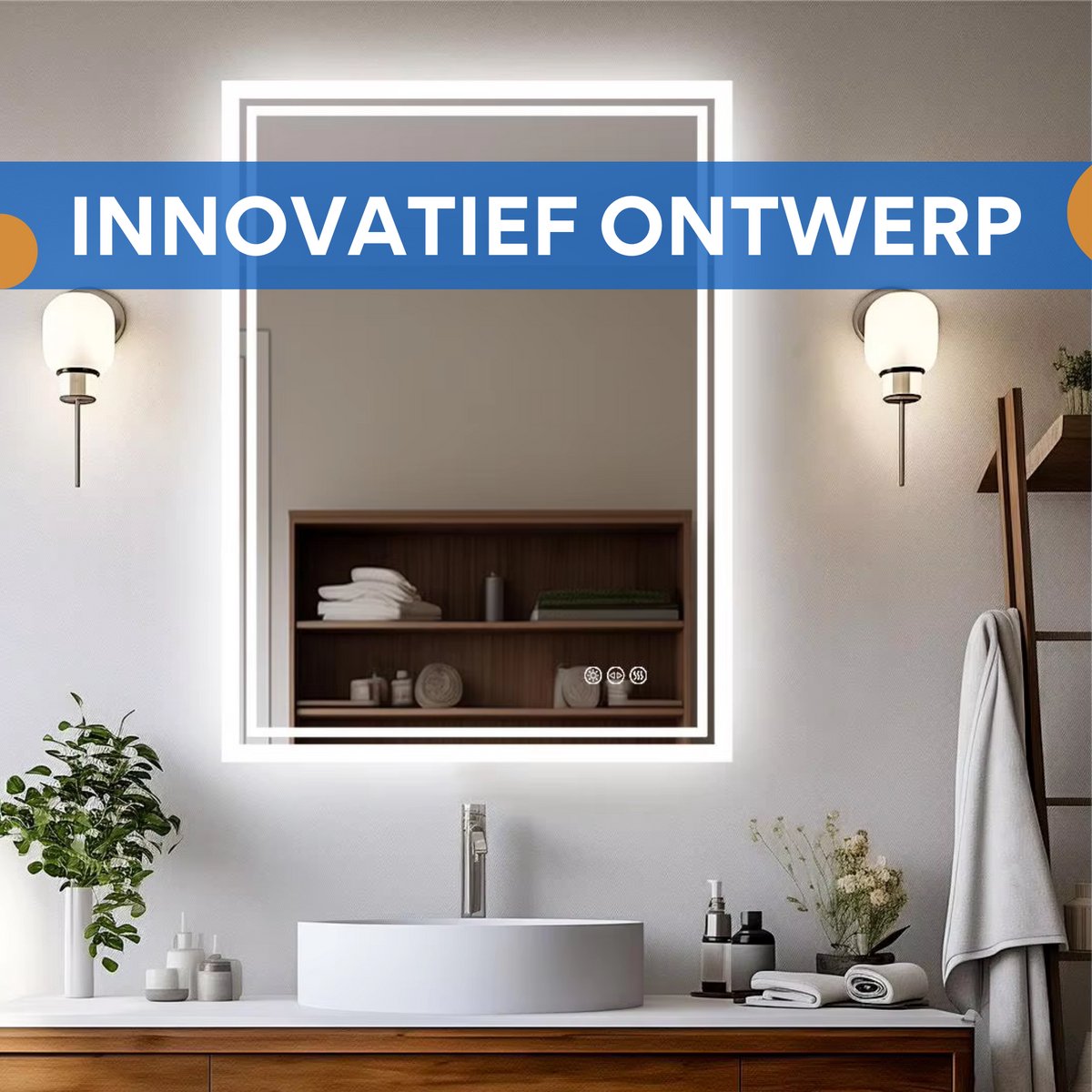 Badkamerspiegel London - Met verwarming en LED verlichting - Geen condens - Spiegel voor badkamer - 80x60cm