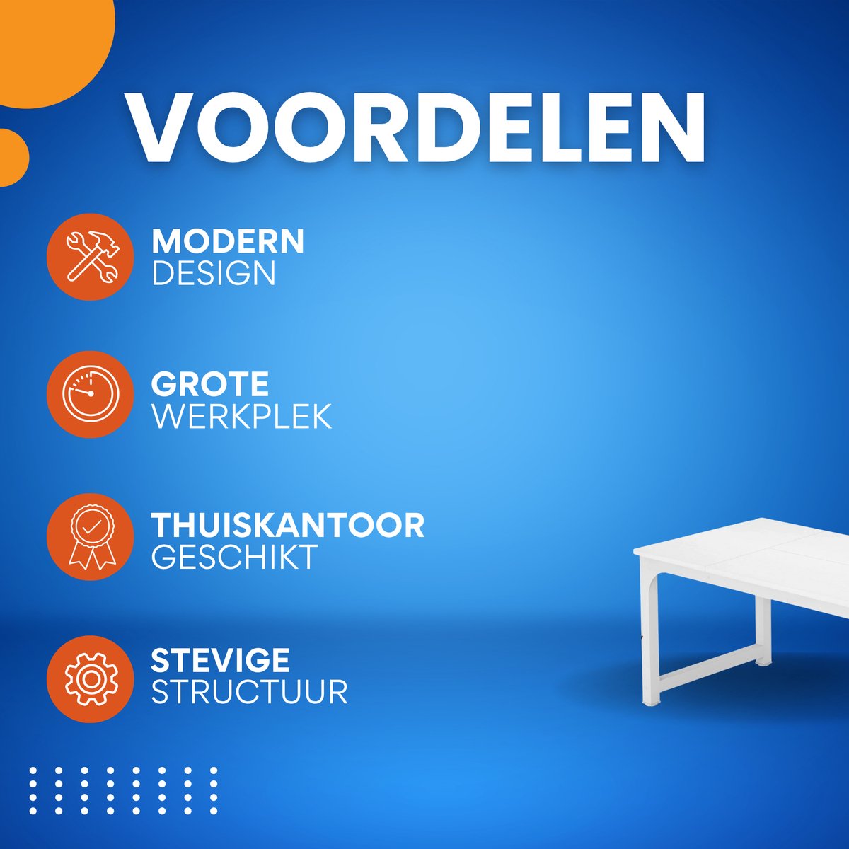 Bureau - Computerbureau - Lange bureau - Vergadertafel - Voor thuis of kantoor - Wit