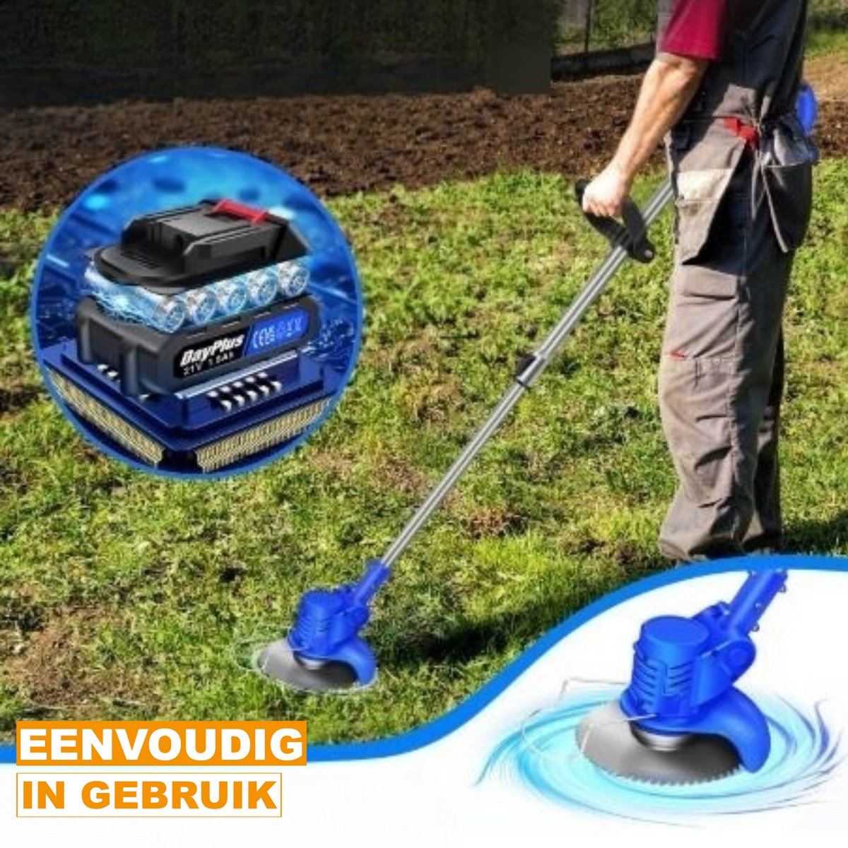 Snoerloze Tuinstrimmer Ravon - Elektrische Grastrimmer - 21V Li-Ion Batterij - Afneembare Grastrimmer - Inclusief Oplader