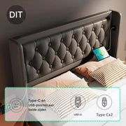 Bed - Tweepersoonsbedden - Tweepersoonsbed - Voor Slaapkamer - Tweepersoonsbed met USB-C, 3-zijdig Hoofdeinde & LED-verlichting - Hydraulisch met Opbergruimte - Zwart PU Leer - 160x200