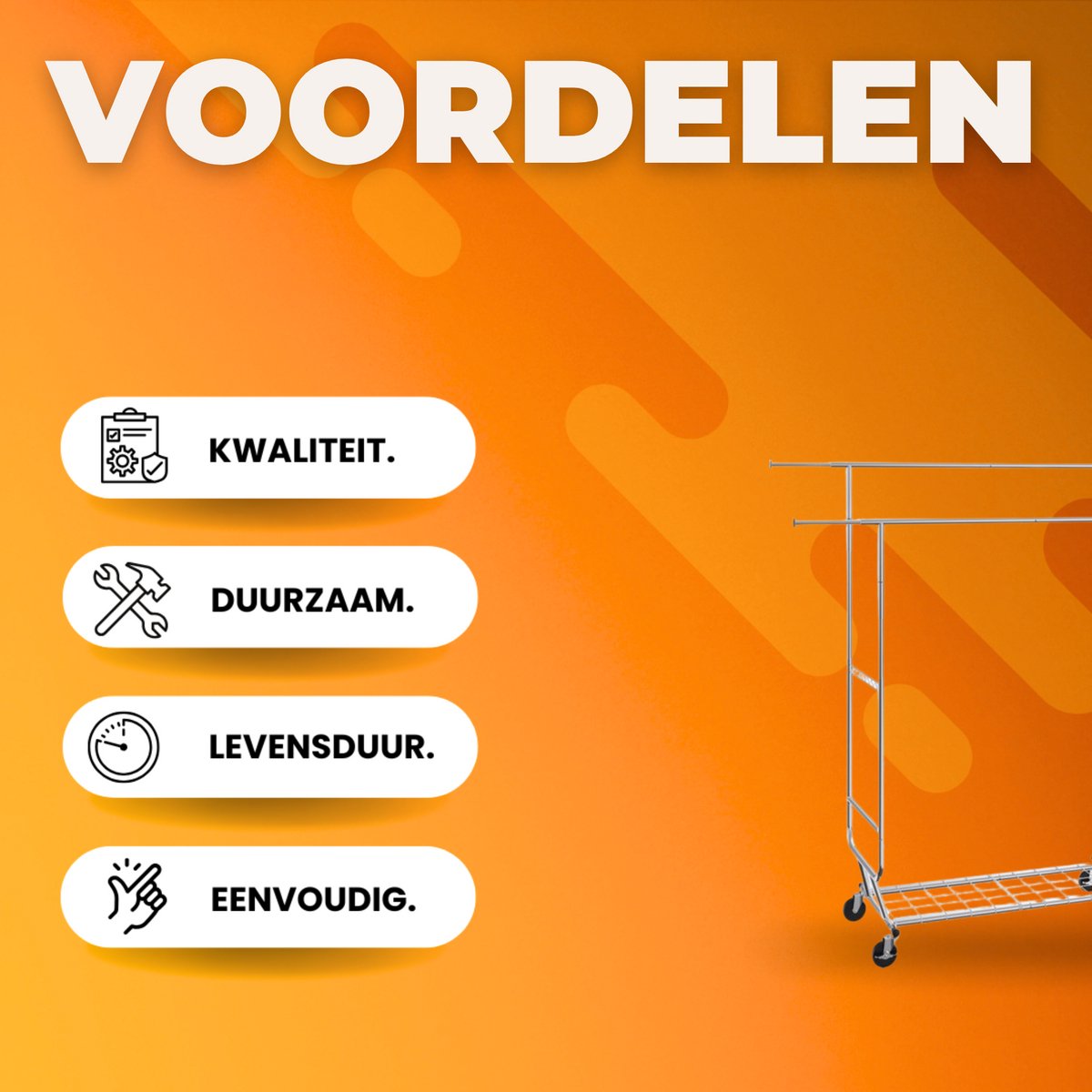 Rolbaar Kledingrek - Kapstok Zilver - Verstelbaar - 2 Stangen - 136kg Draagvermogen