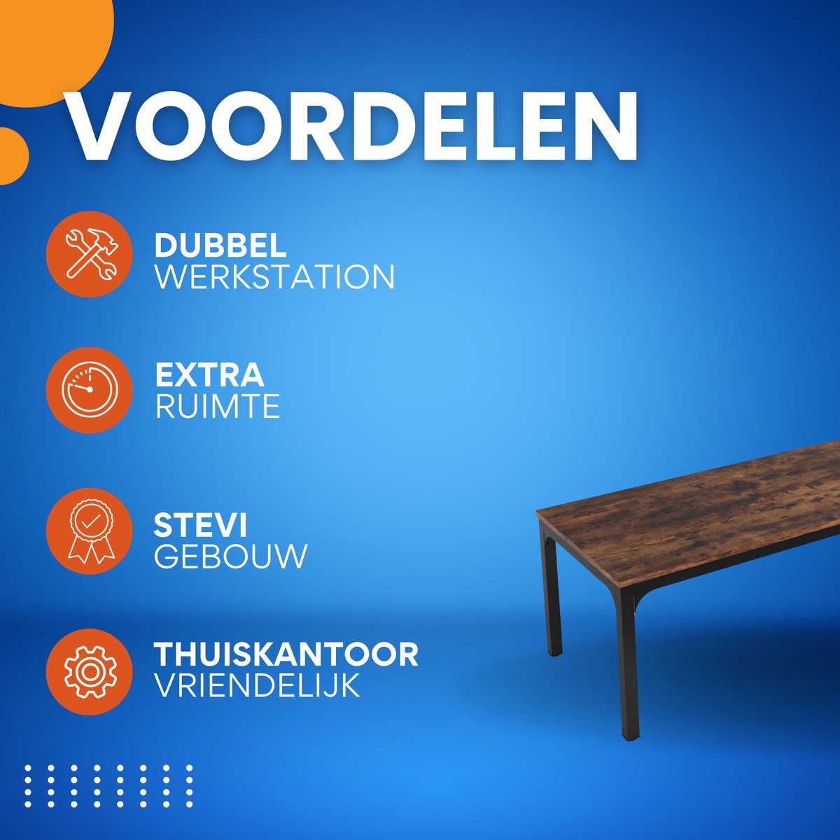 Computerbureau Milano - Voor 2 Personen - 200cm - Bruin - Voor thuis of werk - Hout en metaal