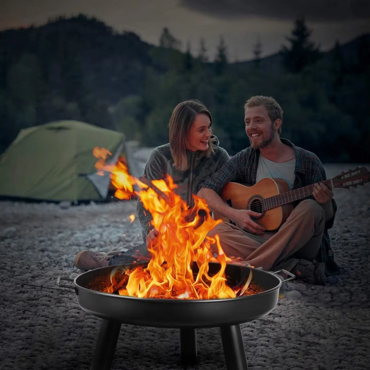 Vuurkorf kom met handgrepen - Vuurschaal - Terrashaard - Afneembare metalen vuurkorfvork - Multifunctionele vuurplaats voor terras, verwarming en BBQ-grill - Diameter 60 cm