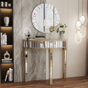 Consoletafel Luxeon - Sierlijke Gespiegelde Halve Maan Console Tafel - Voor Woonkamer of Hal - Zilveren Make-up Tafel