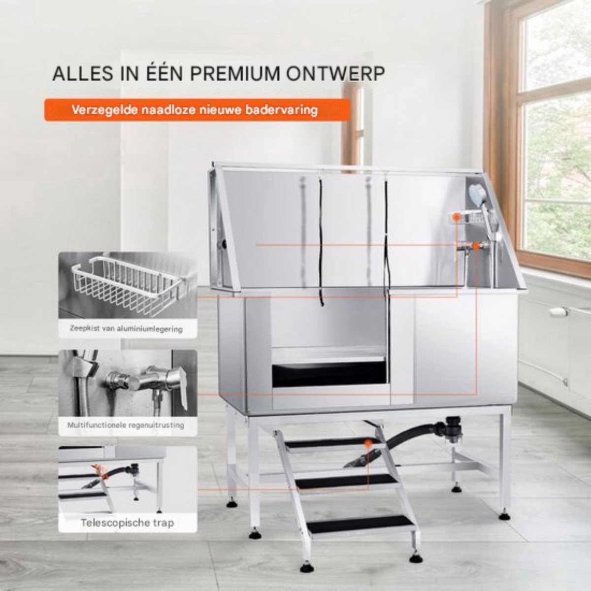 Hondenverzorgingskuip - hondenverzorgingstafel - 127 cm - RVS - Linkerdeur - Max. 150 kg