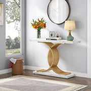 Moderne Console Tafel - Sidetafel - Wandtafel - Haltafel - Wit/goud - Voor Hal of woonkamer of Gang - Marmer look - 100cm