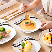 Montario Salade Kom - 24 delig - 6 personen- Wit/Zwarte Strepen - Dinerborden - Bordenset - Diepe borden - Ontbijtborden - Servies - Keukenservies