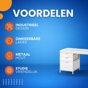 Computerbureau - Bureau met lades - Werktafel - Voor studeren of werken - 3 lades - Wit