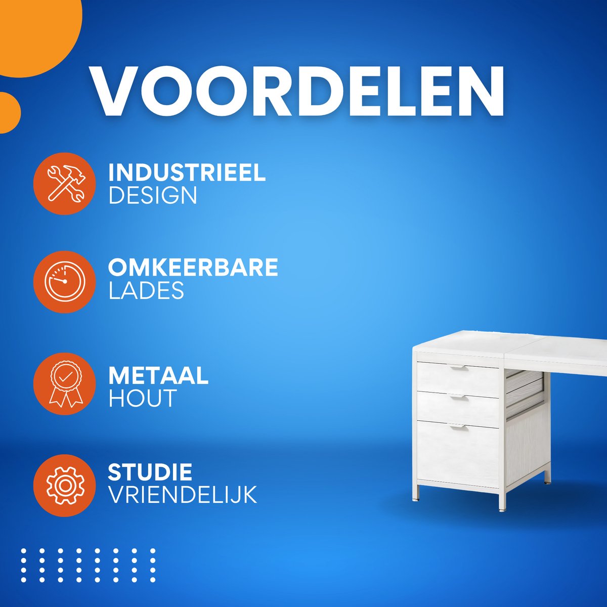 Computerbureau - Bureau met lades - Werktafel - Voor studeren of werken - 3 lades - Wit