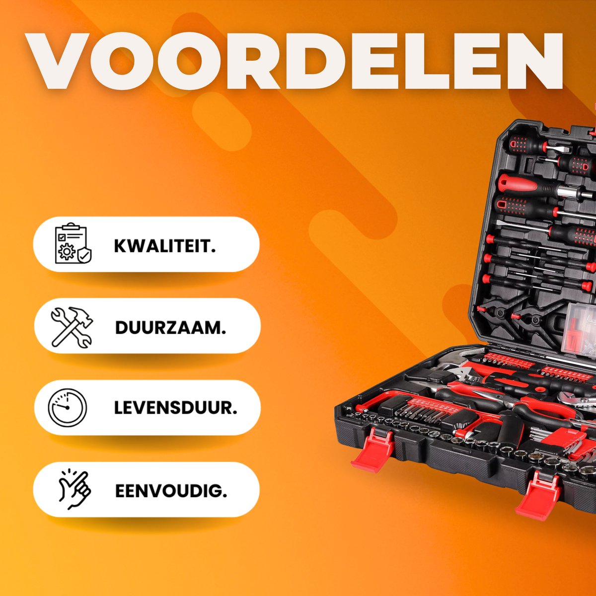 Gereedschapset - 198-delige - Gereedschapskoffer gevuld - Gereedschapstas - Gereedschapskist - Voor Thuis en autoreparatie - Handgereedschapset met rateldop en schroevendraaierset - Rood