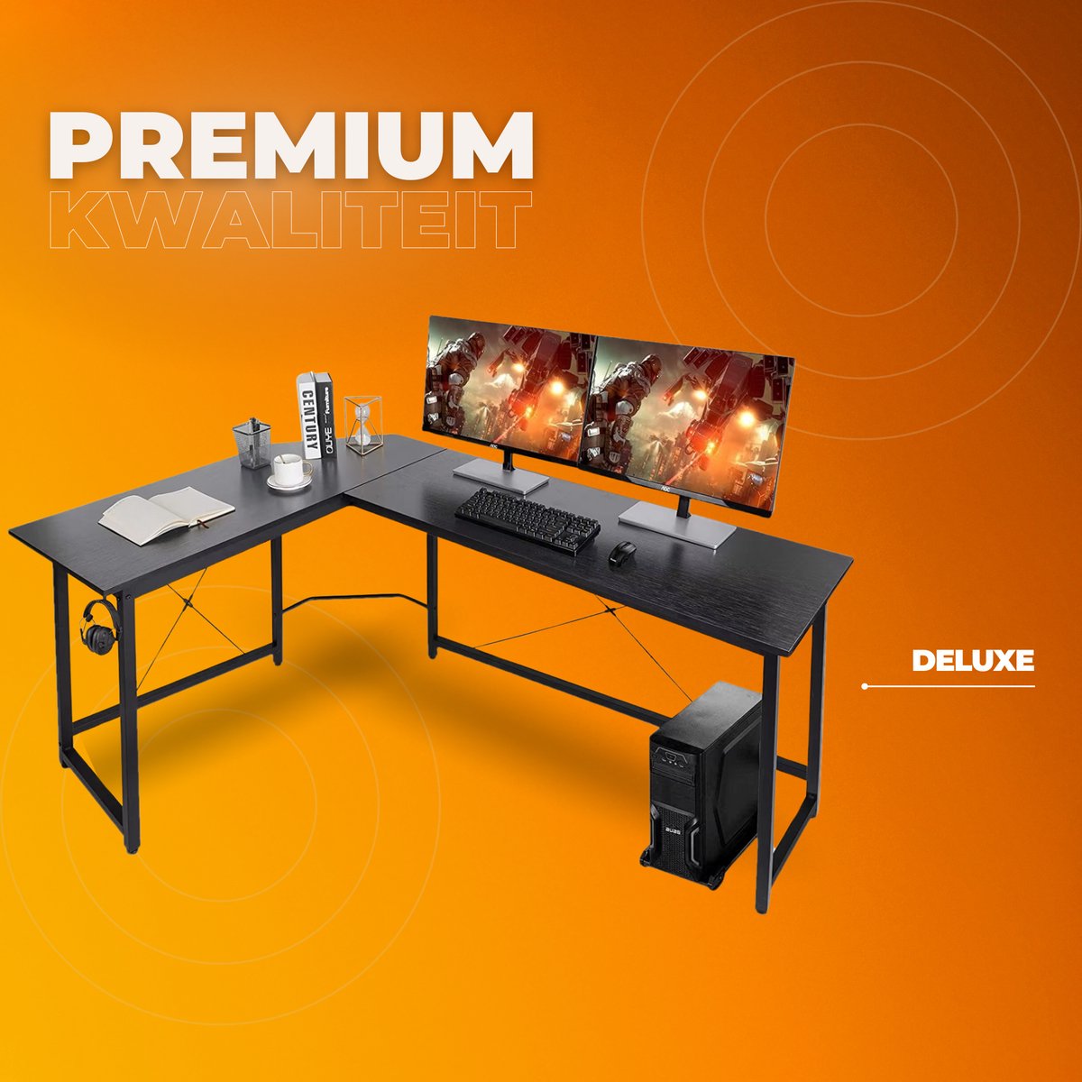 L-vorm Bureau - 170cm - Zwart - Hoekbureau - Computer, Gaming & Laptop Bureau - Thuiskantoor - Tafel
