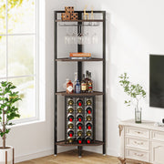 Bar Hoekkast - Wijnrek - 4-laags - Glazenhouder - Opbergrek - Hoekplank - Vakkenkast - Metaal en hout - 40x40x160 cm