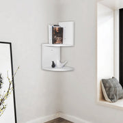Happyment Zwevende Boerentoren - 2 lagen - Wandplank voor tegen de muur - Set van 3 - Wandplanken - Wandrek - Fotoplank kinderkamer - Wit - Hout MDF