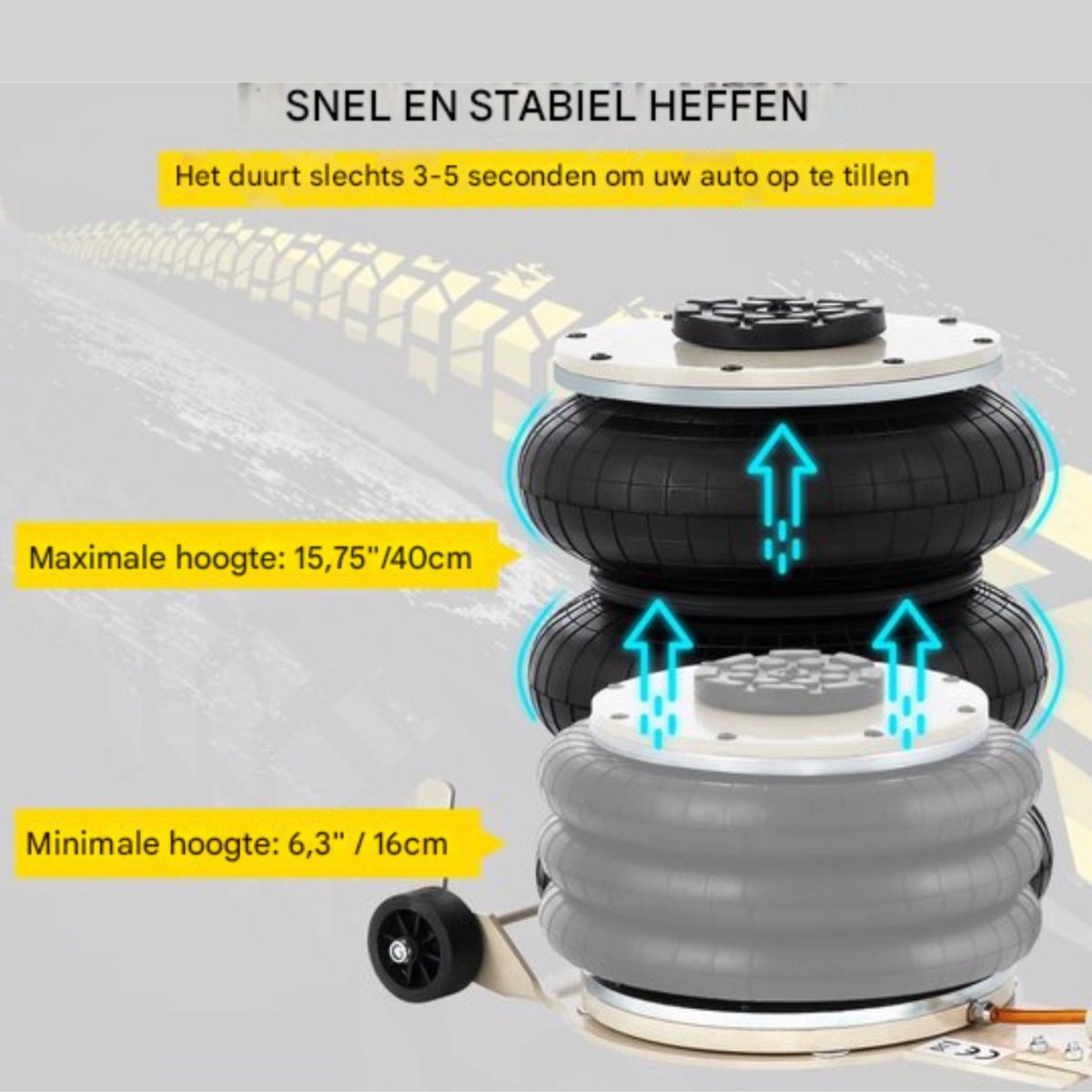 Pneumatische Krik - 5 Ton - Airjack - Lucht krik - Hefkrik - Autokrik - Voor auto, caravan, aanhangwagen en zware voertuigen