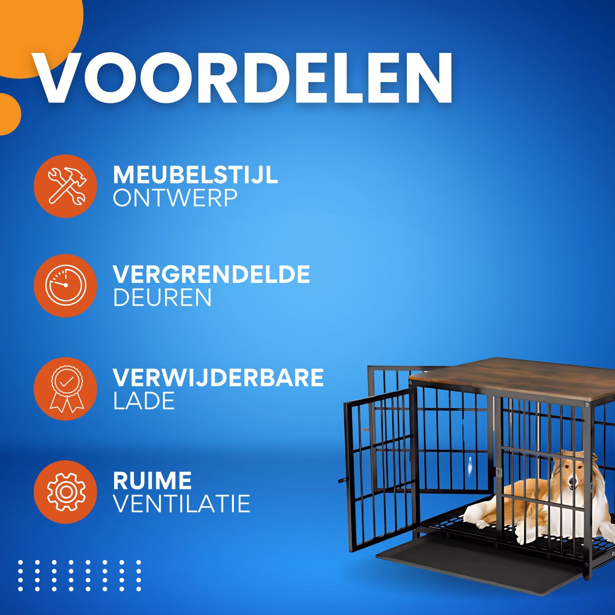 Zware Hondenkennel - Voor Huisdieren - Metalen Hondenkrat met Houten Meubelstijl - Hondenbench - Zwart - 107cm