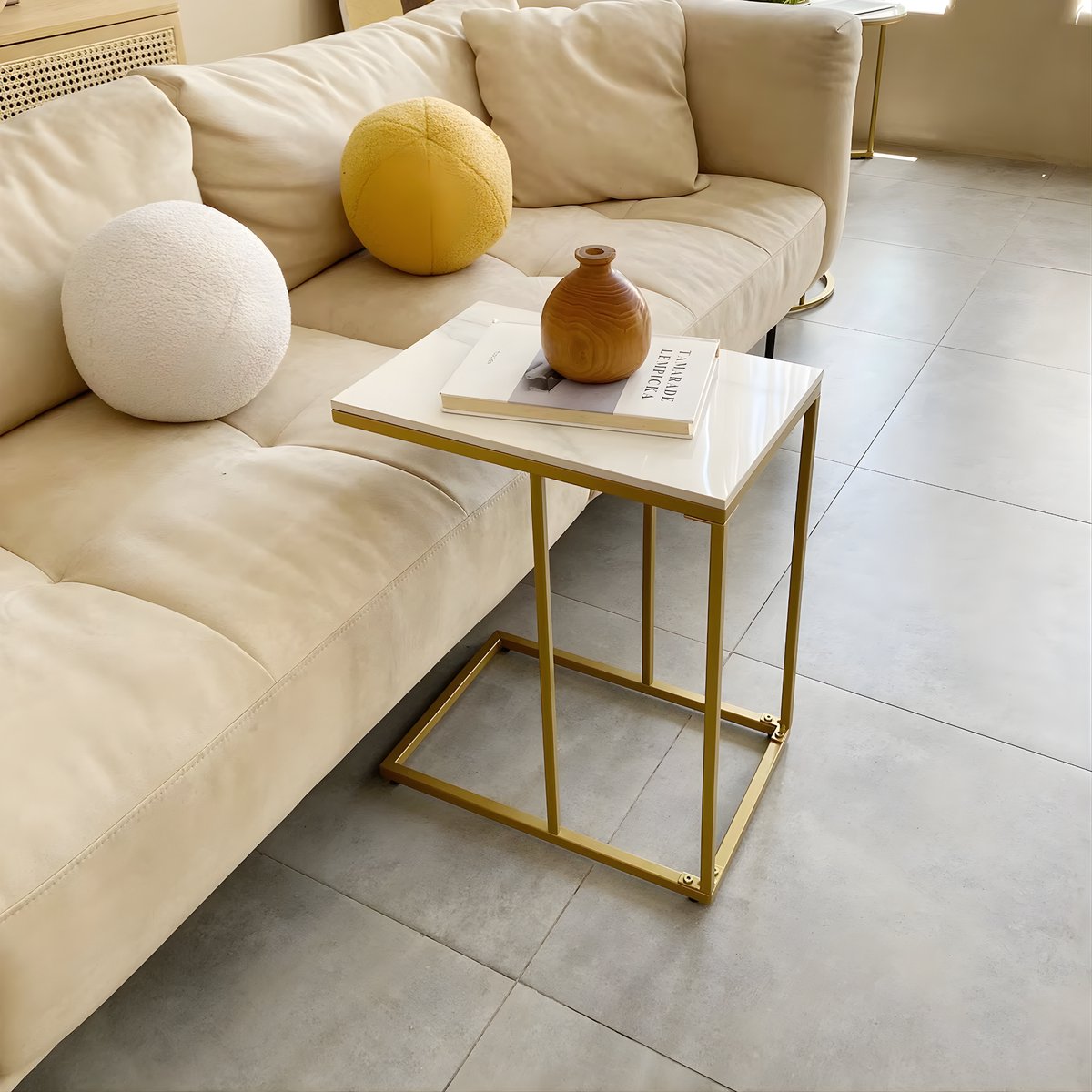 Marmeren Bijzettafel – Luxe Bank- en Laptoptafel – Goud