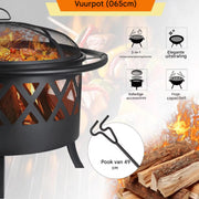 Vuurkorf met grillrooster - Tuinbarbecue - Vuurschaal - Terrashaard - Rookbarbecue - Voor Buiten BBQ - Voor tuin, terras en winterverwarming - Retro tuinhaard inclusief poker- en houtskoolrooster - Vuurplaats met vonkbescherming - Ø81 cm
