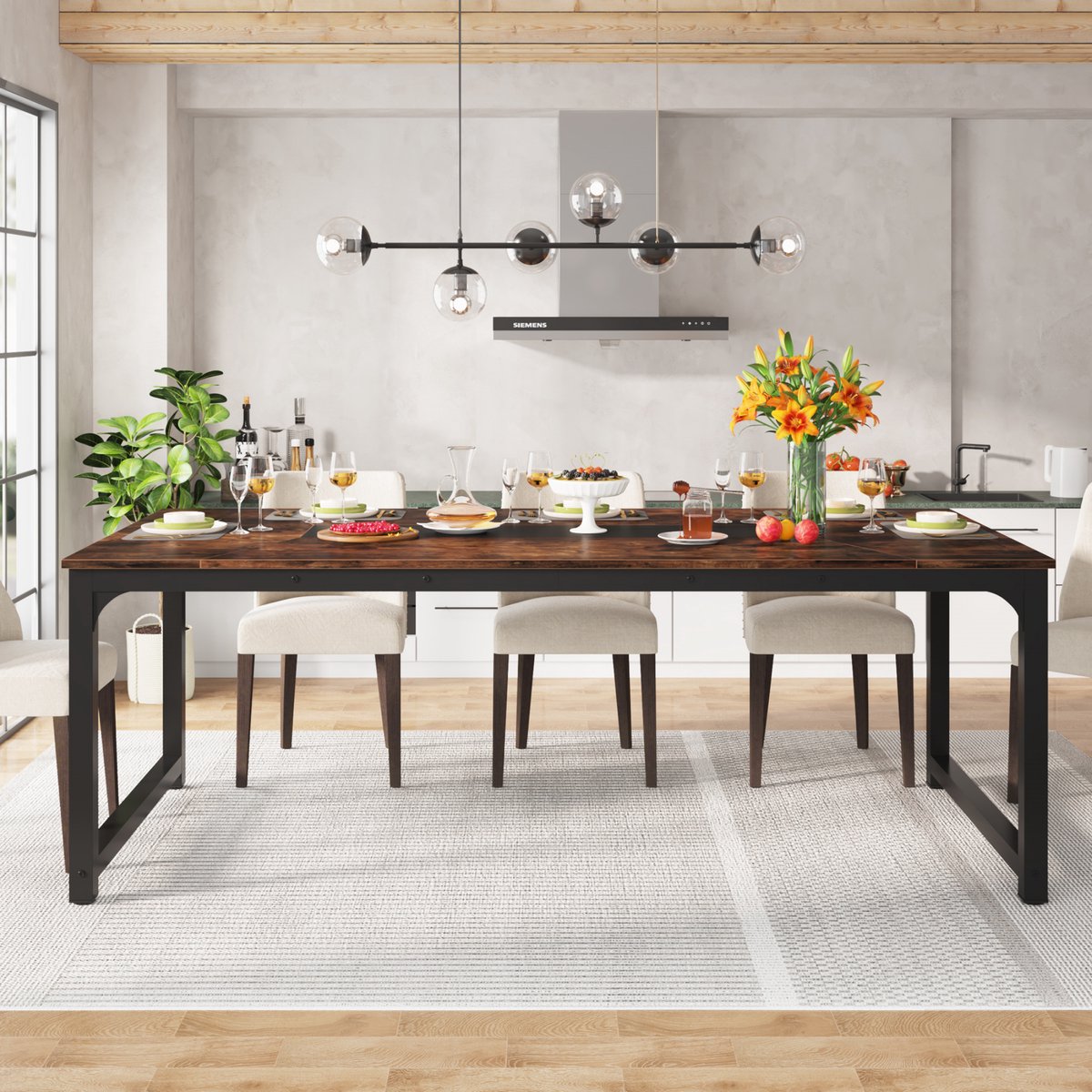 Eettafel Avira - 200cm - Voor 6-8 personen - Voor Keuken of eetkamer - Bruin