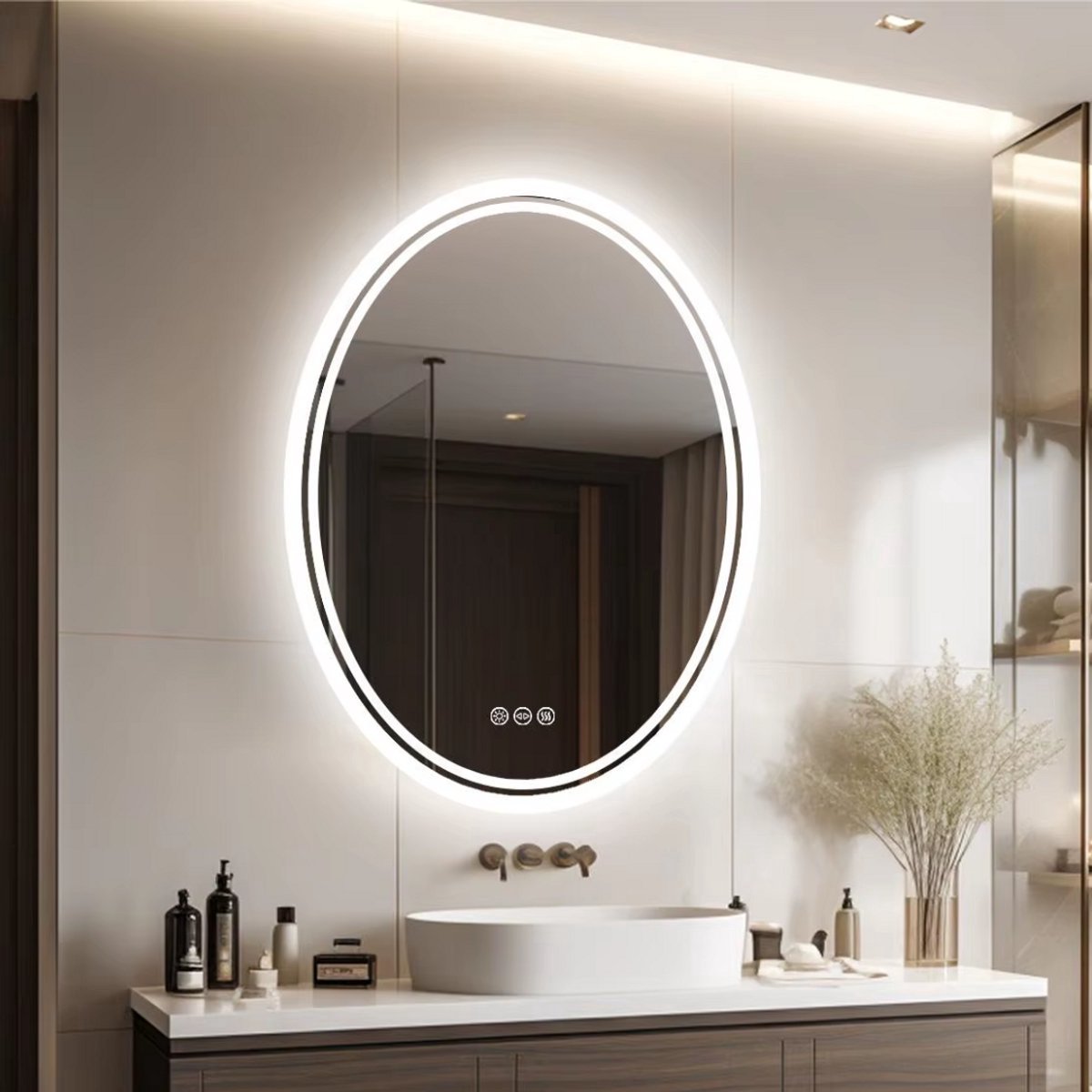Ovale Wandspiegel Vaylen - Zilver - Spiegel - Met verlichting - Badkamer - 80x60cm