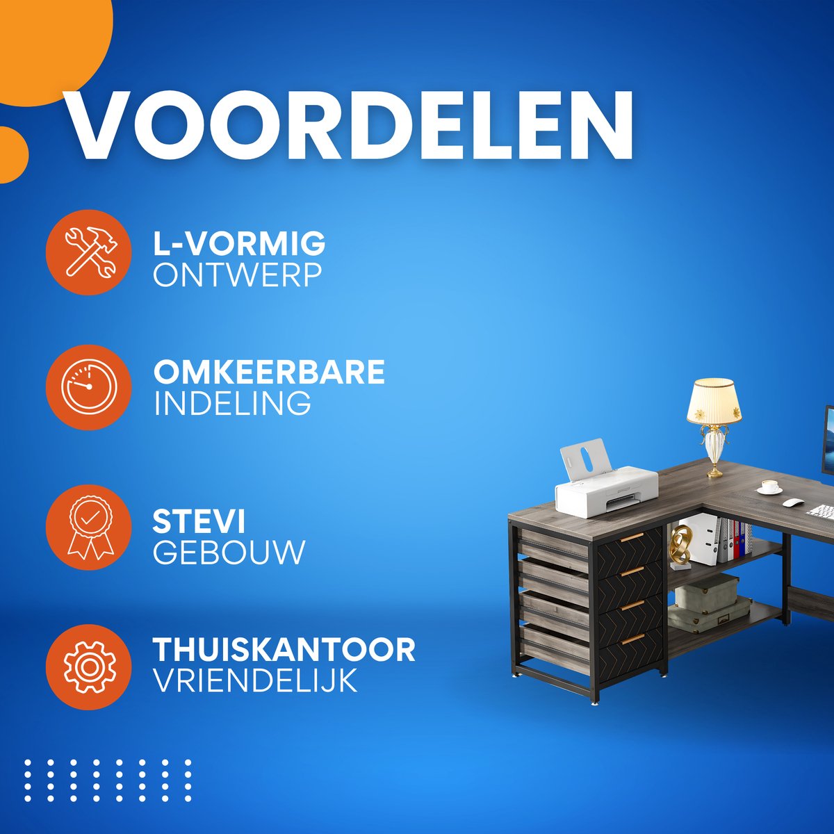 Hoekbureau Dublin - Computerbureau - 150cm - Grijs - Voor thuis of werk - Hout en metaal