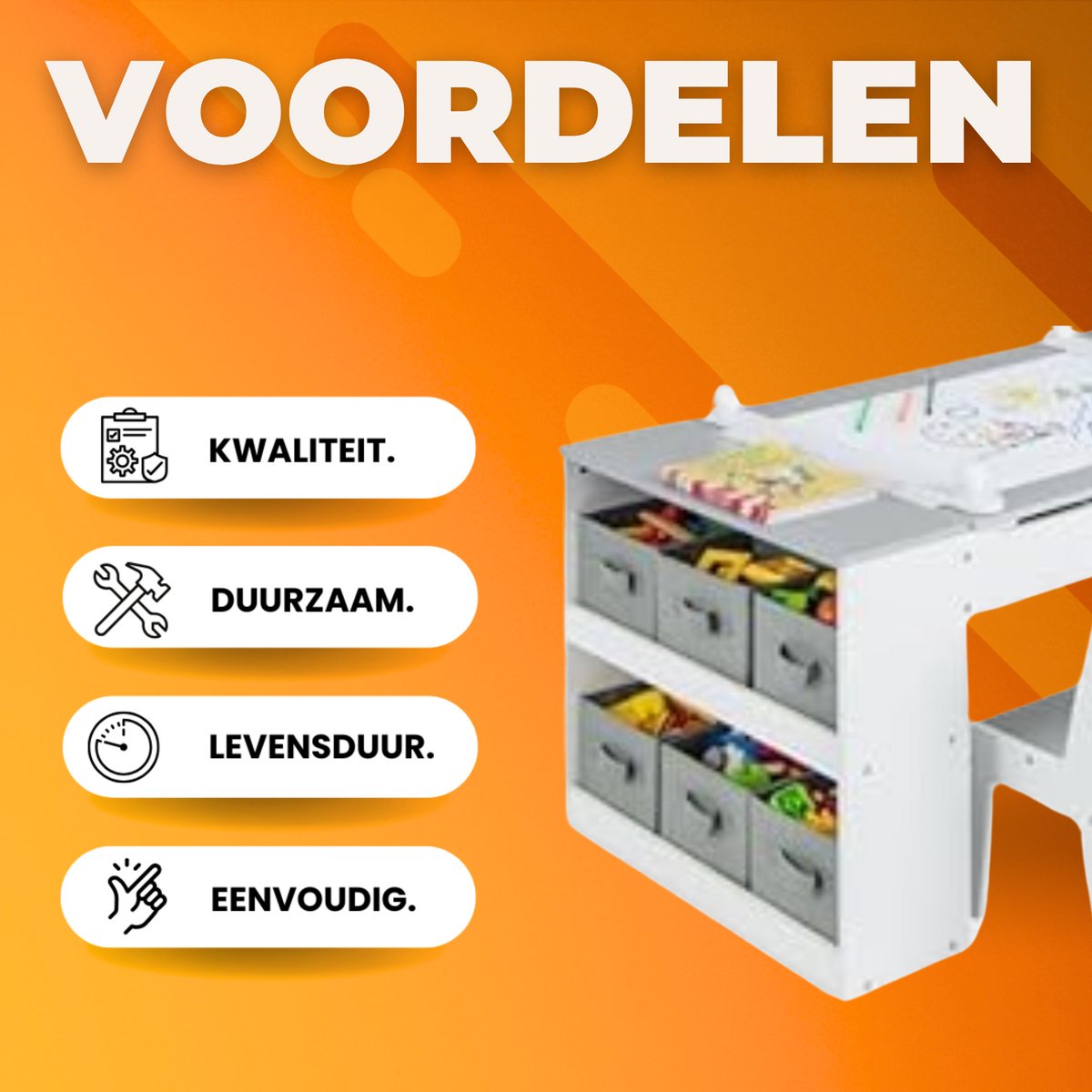 Kunsttafel en Stoelenset voor Kinderen - Houten Knutseltafel met 2 Stoelen, Opbergplanken, Canvas Bakken en Papierrol - Speeltafel voor de Kamer - Grijs