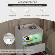 Nachtkast met RGB lichten - Wit - Slaapkamer - Met ingebouwde usb oplaadpoorten - Set van 2