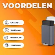 Luxe pedaalemmer - Grijs 50L - Prullenbak - Afvalscheiding - RVS - Softclose - Anti-slip