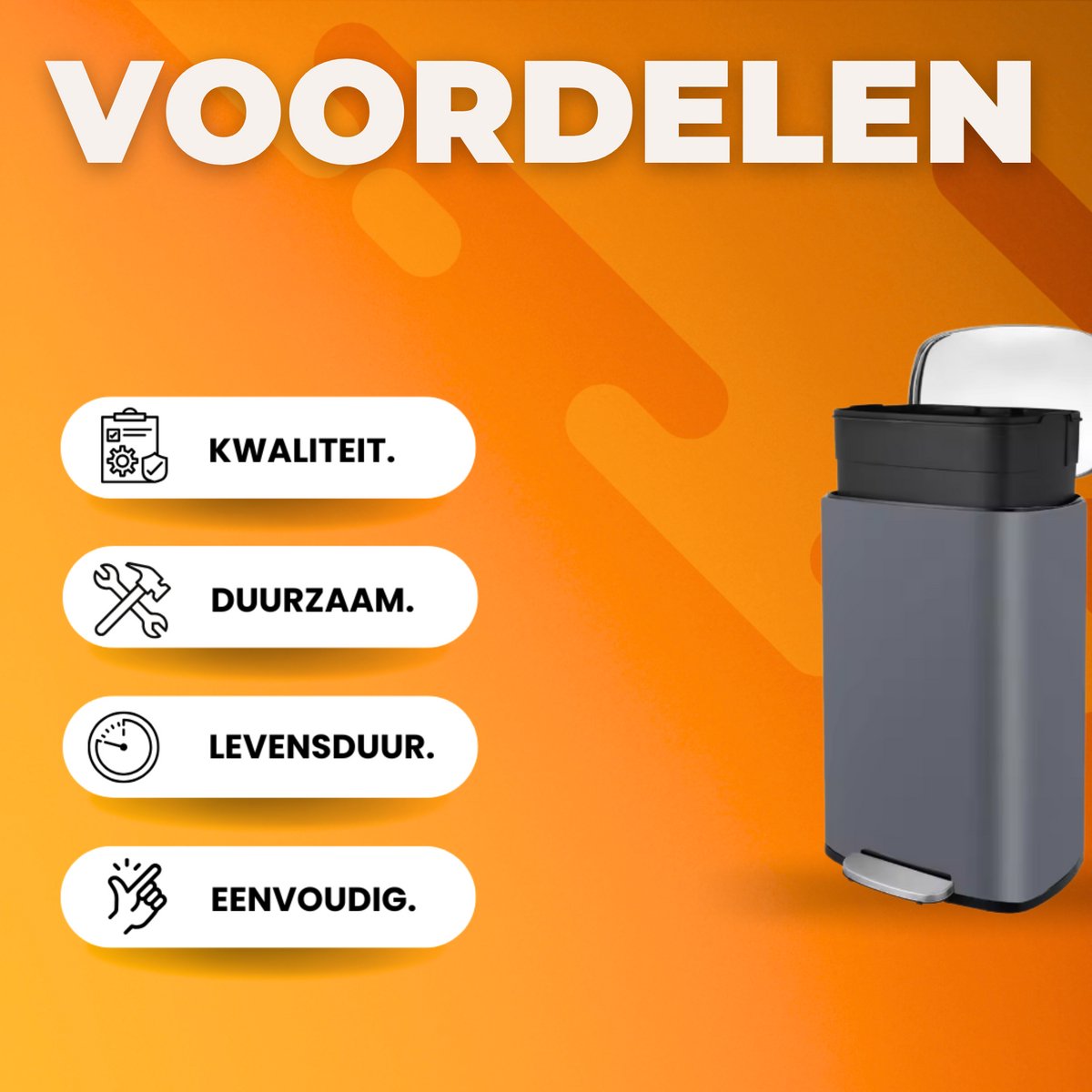 Luxe pedaalemmer - Grijs 50L - Prullenbak - Afvalscheiding - RVS - Softclose - Anti-slip