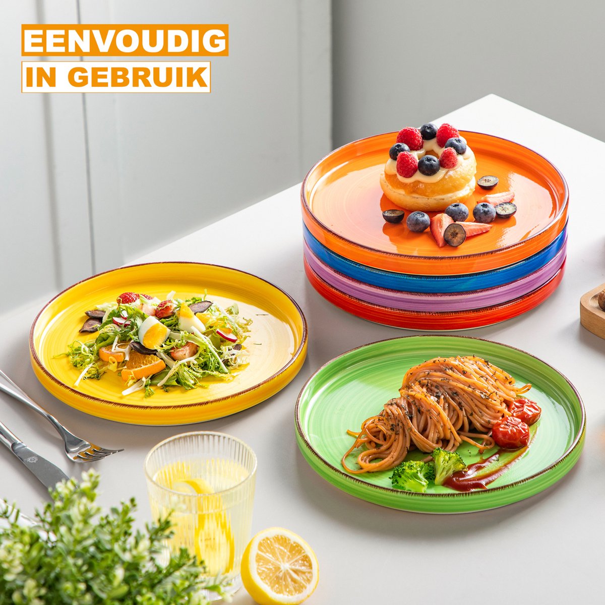 Valenza Pastaborden - 6 delig - 6 persoons - Mix kleuren - Dinerborden - Bordenset - Diepe borden - Ontbijtborden - Servies - Keukenservies